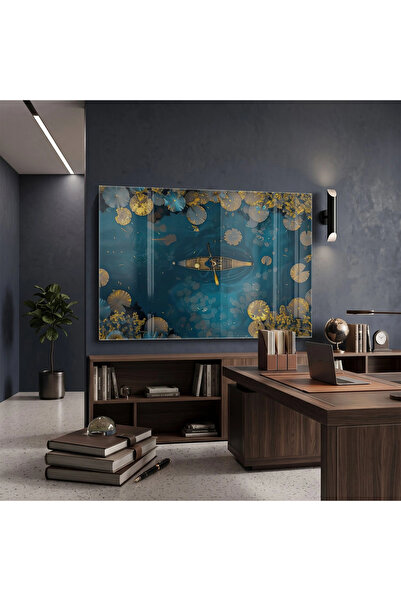 KOLAJTASARIM Nilüfer Kano Deep Blue Gold Masă de sticlă unică pentru decorare...