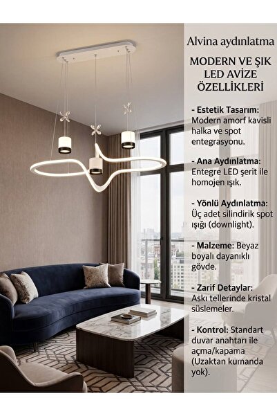 Alvina Aydınlatma 3' LÜ BEYAZ SİLİNDİRİK SPOT IŞIKLI LEDLİ avize KAYIK