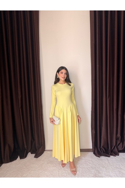 LOISY فستان نسائي بأكمام طويلة ورقبة دائرية