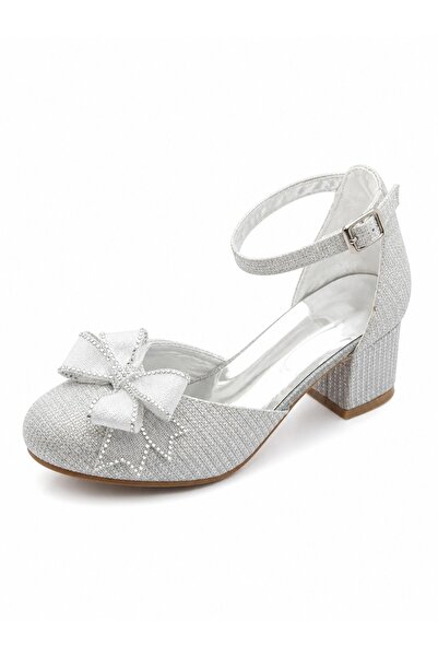 PATİK BEBE Girls' White Glittery Fancy Buckle Shoes with Shiny Comfortable He...