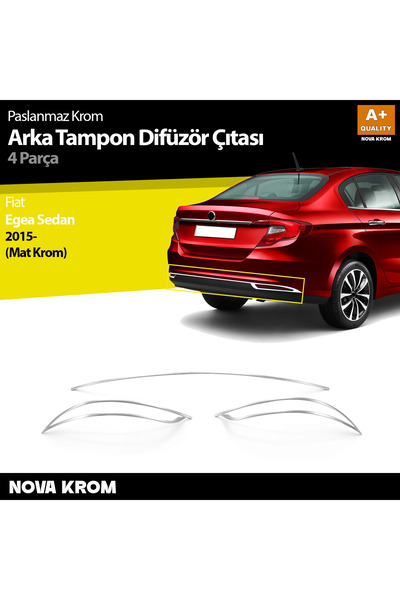 Nova Krom Fiat Egea SD Krom Arka Tampon Difüzör Çıtası 3 Prç. 2015 Üzeri (Mat...