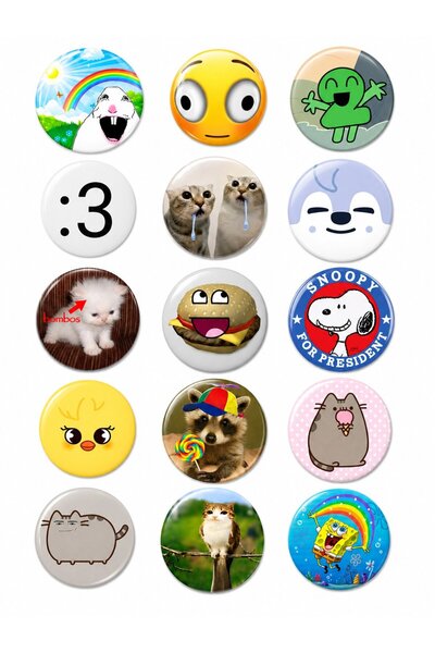 Punky Store Trend-2115'li Komik Meme Rozet Seti Kedi Hayvan Emoji Karakter De...