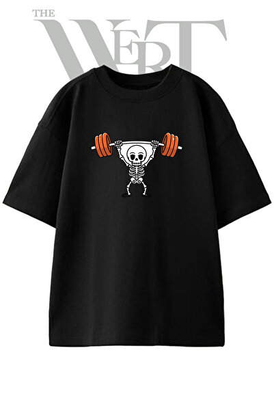 THEWERT Tricou oversize negru unisex cu imprimeu Skeleton Halter Design