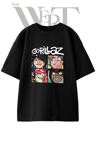 THEWERT Gorillaz dizajn, unisex crna oversize majica sa printom