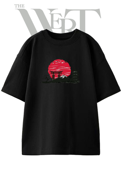 THEWERT Μπλουζάκι με σχέδιο Fuji Torii Pagoda, τυπωμένο, unisex, μαύρο, overs...