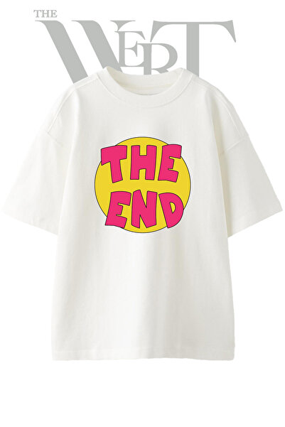 THEWERT تي شيرت أبيض كبير الحجم مطبوع بتصميم The End Design للجنسين