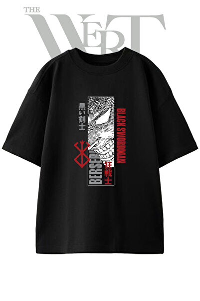 THEWERT Black Swordsman Design Printed Unisex Black Oversize T-Shirt