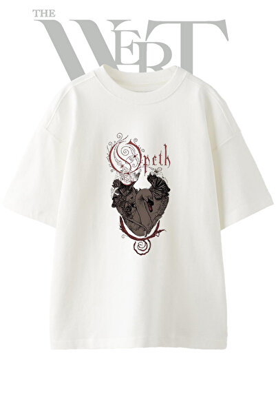 THEWERT Opeth Bant Kugu Design Printed Unisex White Oversize T-Shirt