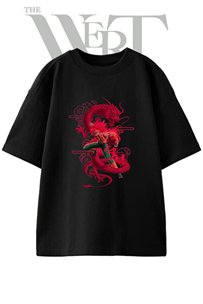 THEWERT Gai Eight Gates Design Printed Unisex Black Oversize T-Shirt