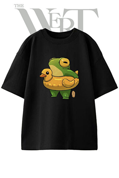 THEWERT Μπλουζάκι Frog Duck_1 με στάμπα, Unisex, Μαύρο, Oversize