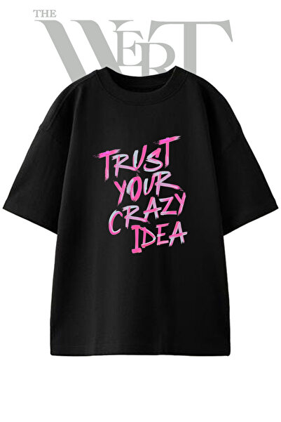 THEWERT Μπλουζάκι με στάμπα με σλόγκαν, Unisex, Μαύρο, Oversize