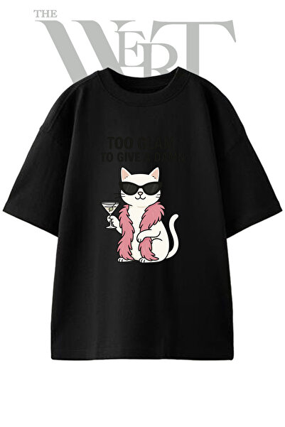 THEWERT Glam Cat Design T-shirt sa printom, unisex, crna, velika veličina