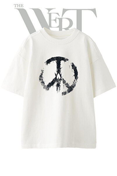 THEWERT Μπλουζάκι με σχέδιο Peace Skull, τυπωμένο Unisex λευκό oversize