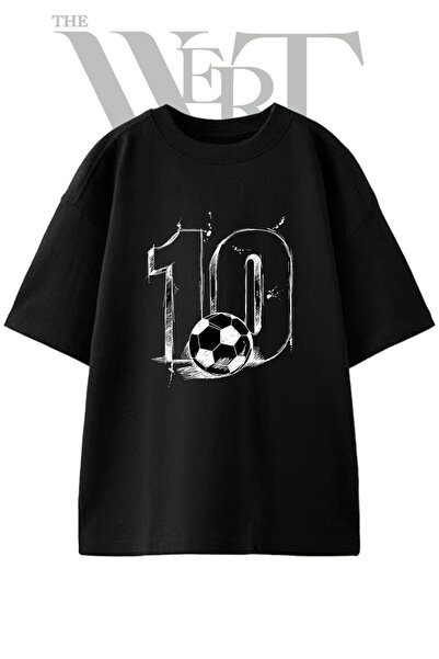THEWERT 10 Football Design Printed Unisex Black Oversize T-Shirt
