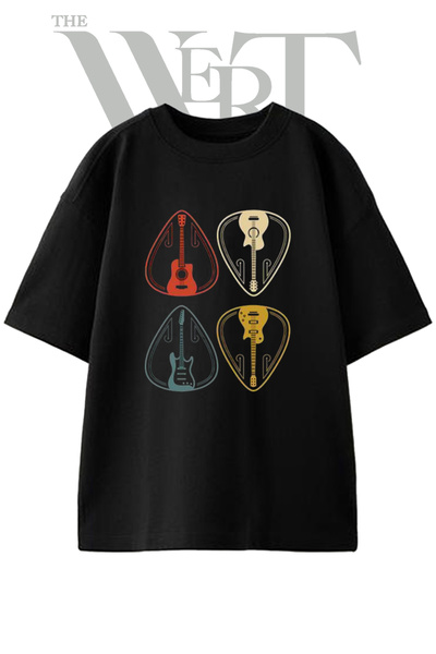 THEWERT Μπλουζάκι Unisex Μαύρο Oversize με στάμπα Guitar Ikon Design