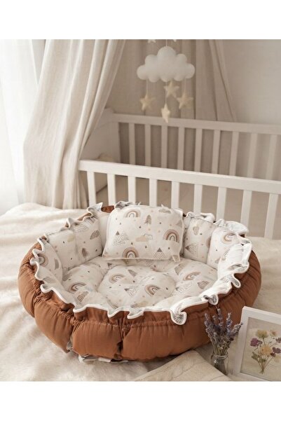 Babynest Yuvarlak Yatak/oyun Minderi Ve Yastığı Koyu Kahve Gökkuşağı