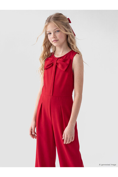 LC Waikiki Crew Neck Bow Detail Girls' Jumpsuit