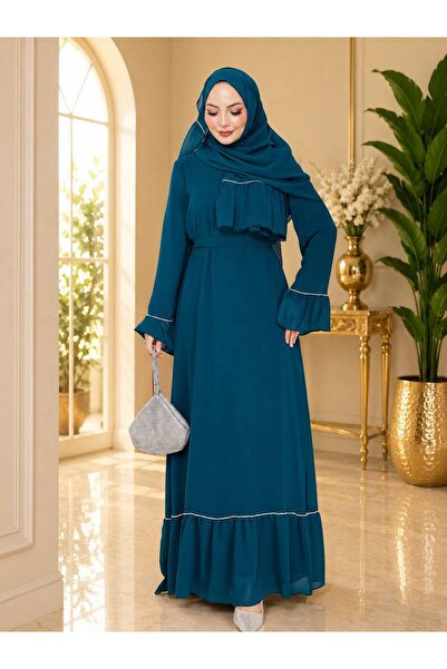 EFSUN MODA Women's Stone-Detail Shawl Chiffon Dress Full Lining Two-Piece Dre...