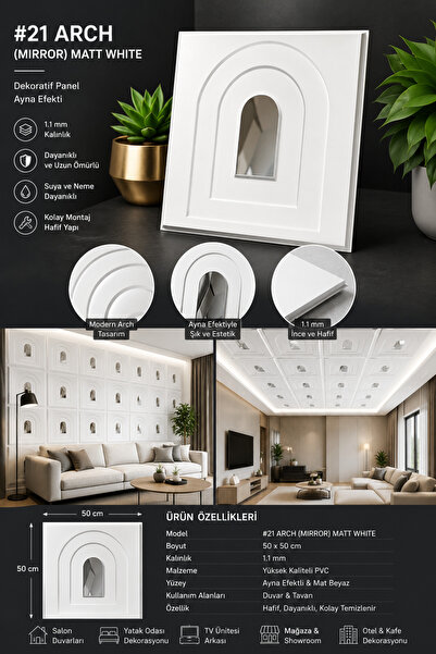 CraftWallDecor ARCH AYNALI 3D DUVAR PANELİ BOYANABİLİR ( ÖLÇÜ : 50*50 cm / 4 ...