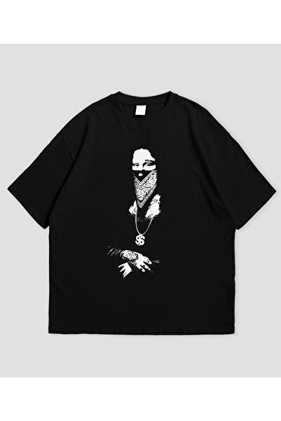 Grafftee Clothing Μπλουζάκι Unisex Oversize με στάμπα Mona Lisa Drip