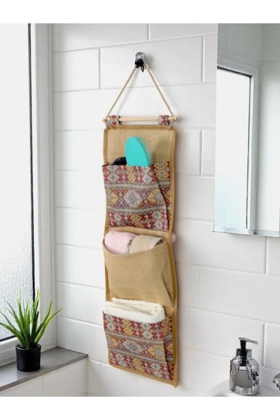 Formzen Bohemian Jute Wall Organizer – 3-Compartment Hanging Storage Pocket (...