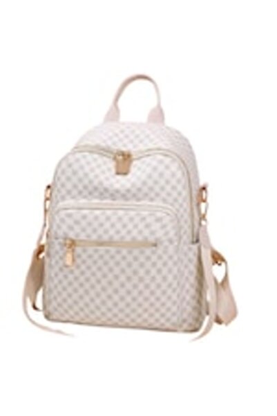 OEM Rucsac dama, din piele ecologica, model vintage, impermeabil, alb murdar,...