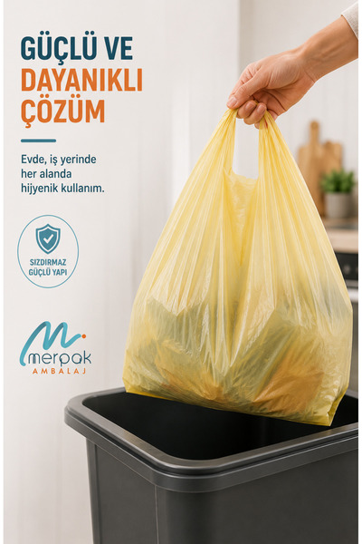 Merpak Ambalaj Kalın Sarı Poşet Küçük Boy 1 Kg Market Manav Poşeti 25x45 cm Hışır Atlet Poşet Çöp Poşeti