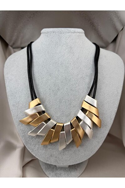 ZS Aksesuar Women's Gold Silver Color Geometric Segmented Statement Necklace ...