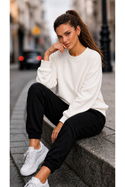 TREND EMMODA Women's Solid Color Simple Round Neck Casual Basic Sweatshirt