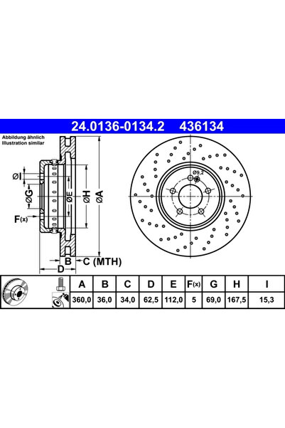 Ate Set Discuri Frana Mercedes-Benz C-Class/Cls/E-Class 2015-2023