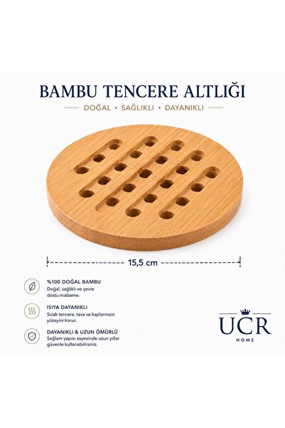 UCR HOME Doğal Bambu Yuvarlak Nihale Isıya Dayanıklı Ahşap Tencere ve Çaydanlık Altlığı
