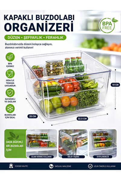 kumkumticaret Refrigerator Organizer with Lid XL Transparent Plastic Storage ...