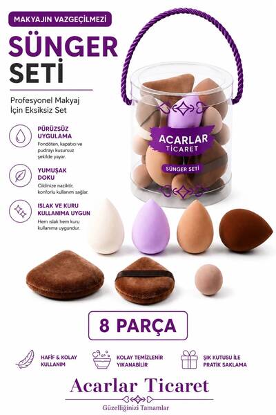 Acarlar Ticaret Profesyonel Çantalı Beauty Blender Pudra Sünger Seti