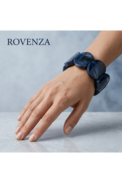 rovenza Kadın Lacivert Mermer Desenli Geometrik Reçine Elastik Trend Bijuteri...
