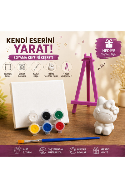 Floroon gift Mini Tuval Boyama Seti | 1 Adet 10x10 Tuval | 1 Adet Plastik Min...