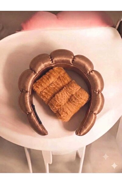 diclecollection طقم تاج ساتان بني للنساء مع سوار لغسل الوجه وغسل اليد / إكسسو...