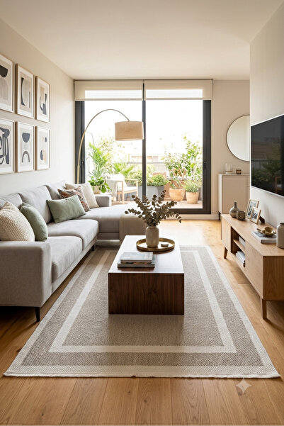 VEJA HOME Modern Sisal Kaymaz Taban İskandinav Bej Krem Salon Halısı Ve Korid...