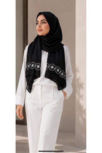 Veil Designer طرحة بوال بقماش ياباني بتطريز اسود المقاس : 60 * 190