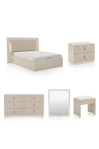 Midas Furniture طقم سرير سكالو مكون من 6 قطع مقاس كوين (150*200 سم) بيج