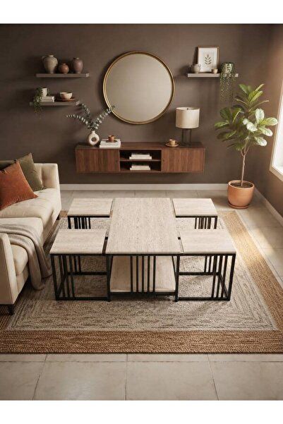 BEC59 Modern 5-Piece Service Table Set (Main Table + 4 Side Tables)