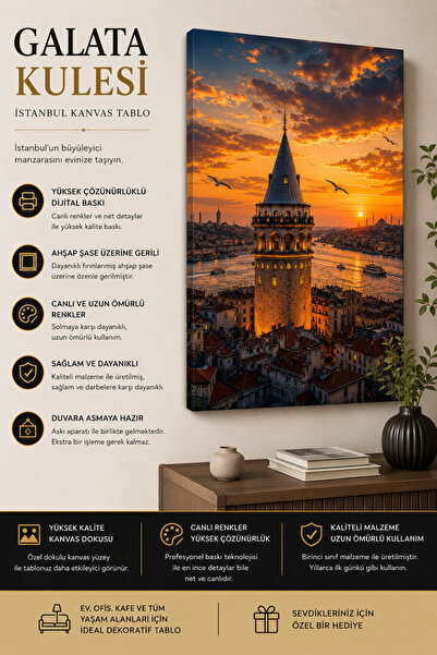 Galata Kulesi Gün Batımı İstanbul Dekoratif Kanvas Duvar Tablosu