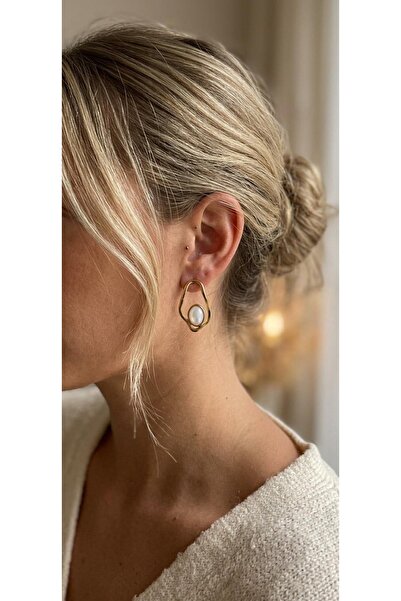 ILSA Asymmetrical Formed Stone Steel Earrings