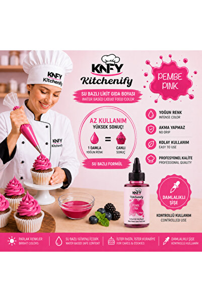 Kitchenify Su Bazlı Likit Gıda Boyası Pembe 60 g