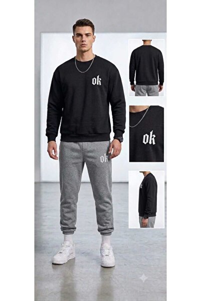 YK WEAR طقم بدلة رياضية فاخرة بمقاس كبير وياقة دائرية للجنسين