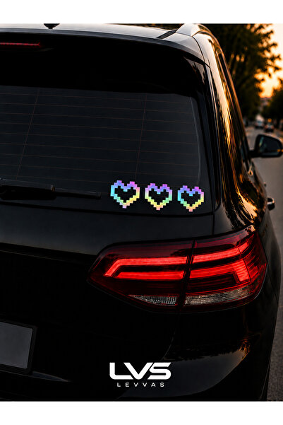 levvas Piksel Kalp Sticker 3'lü Set Araba Motosiklet Laptop bisiklet sticker