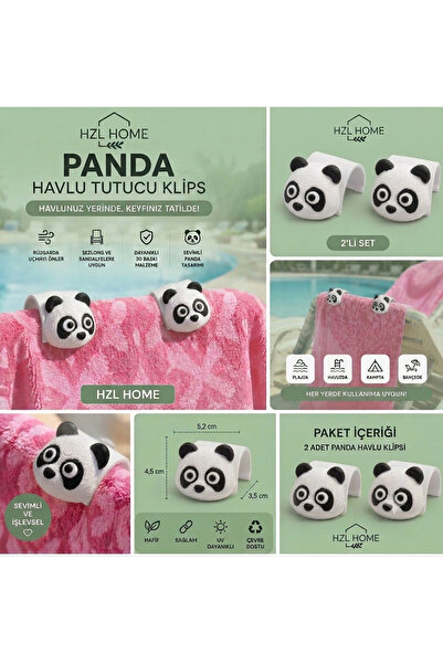 HZL HOME Sevimli Panda Tasarımlı Plaj Havlu Klipsi - Şezlong İçin Rüzgar Klip...