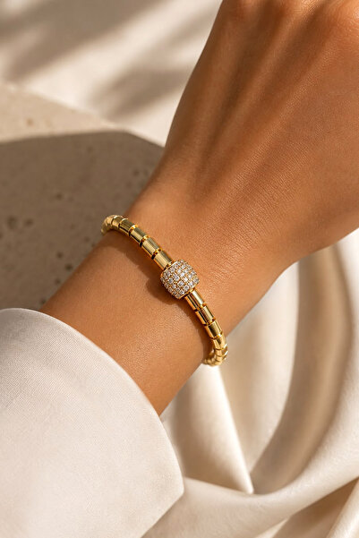 Valmont Accessories Stainless Steel Zircon Stone Cylinder Detail Women's Brac...