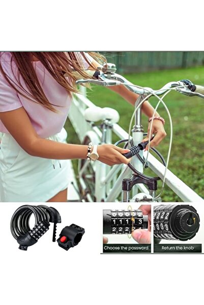 OEM Antifurt bicicleta trotineta, lacat cifru 5 cifre, cablu otel, suport de ...