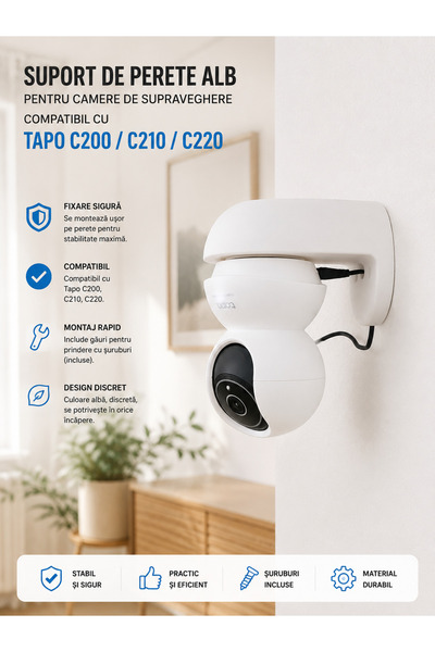 OEM Suport de perete alb pentru camere de supraveghere compatibil cu Tapo C20...