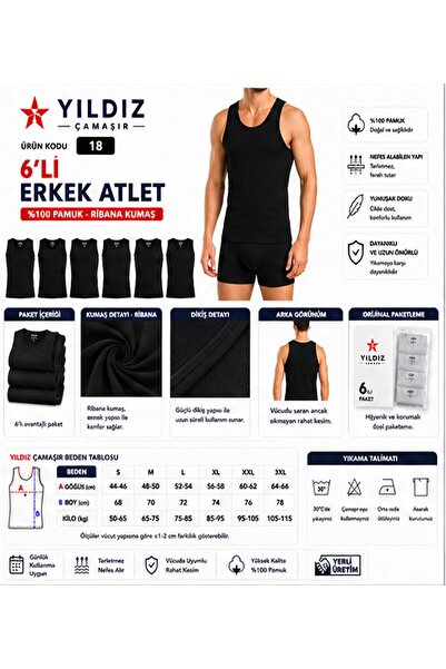 Yıldız Çamaşır Men's Ribbed Tank Top (04-18-21) - 6 Pieces